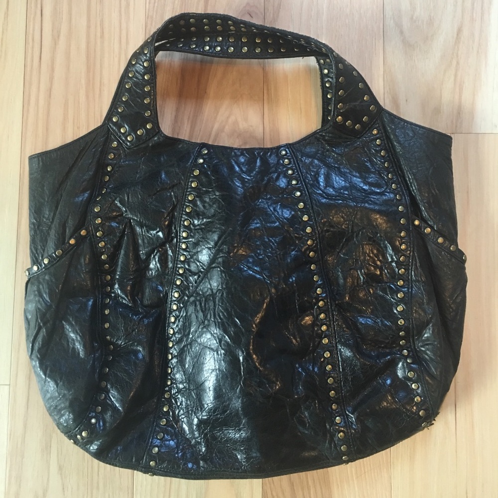 Studded Distressed Leather Jillian Hobo